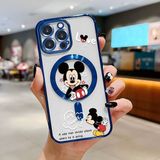 HONTINGA iPhone 16 Pro Max ile Uyumlu Şeffaf Magsafe Wireless Kılıfı Düşüme Önleyici Basitlik Anti Düşme Kamera Korumali Mickey Desen Yumuşak Silikon Telefon Kılıfı Kadın ve Erkek Için Uygundur K7-2110 - Mavi