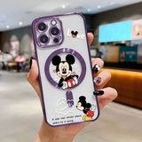 HONTINGA iPhone 16 Pro Max ile Uyumlu Şeffaf Magsafe Wireless Kılıfı Düşüme Önleyici Basitlik Anti Düşme Kamera Korumali Mickey Desen Yumuşak Silikon Telefon Kılıfı Kadın ve Erkek Için Uygundur K7-2110 - Mor