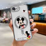 HONTINGA iPhone 16E ile Uyumlu Şeffaf Magsafe Wireless Kılıfı Düşüme Önleyici Basitlik Anti Düşme Kamera Korumali Mickey Desen Yumuşak Silikon Telefon Kılıfı Kadın ve Erkek Için Uygundur K7-2110 - Gümüş