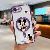 HONTINGA iPhone 16E ile Uyumlu Şeffaf Magsafe Wireless Kılıfı Düşüme Önleyici Basitlik Anti Düşme Kamera Korumali Mickey Desen Yumuşak Silikon Telefon Kılıfı Kadın ve Erkek Için Uygundur K7-2110 - Mor