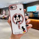 HONTINGA iPhone 16E ile Uyumlu Şeffaf Magsafe Wireless Kılıfı Düşüme Önleyici Basitlik Anti Düşme Kamera Korumali Mickey Desen Yumuşak Silikon Telefon Kılıfı Kadın ve Erkek Için Uygundur K7-2110 - Pembe