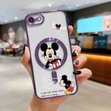 HONTINGA iPhone 7 ile Uyumlu Şeffaf Magsafe Wireless Kılıfı Düşüme Önleyici Basitlik Anti Düşme Kamera Korumali Mickey Desen Yumuşak Silikon Telefon Kılıfı Kadın ve Erkek Için Uygundur K7-2110 - Mor