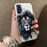 HONTINGA Oppo A55 4g ile Uyumlu Kılıf Silikon Kenar Sert Arka Kamera Koruyucu Basitlik Anti Düşme Kamera Korumalı Aslan Desen Couple Telefon Kılıfı Kadın ve Erkek Için Uygundur K1-1484 - Beyaz
