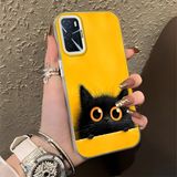HONTINGA Oppo A55 4g ile Uyumlu Kılıf Silikon Kenar Sert Arka Kamera Koruyucu Basitlik Anti Düşme Kamera Korumalı Kedi Desen Couple Telefon Kılıfı Kadın ve Erkek Için Uygundur K1-1337 - Beyaz
