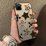 HONTINGA Realme C25Y ile Uyumlu Kılıf Silikon Kenar Sert Arka Kamera Koruyucu Basitlik Anti Düşme Kamera Korumalı Leoparlı Yıldız Desen Couple Telefon Kılıfı K1-1345 - Siyah