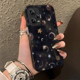 HONTINGA Redmi Note 12 Pro 5g ile Uyumlu Kılıf Silikon Kenar Sert Arka Kamera Koruyucu Basitlik Anti Düşme Kamera Korumalı Ay ve Yıldız Desen Couple Telefon Kılıfı Kadın ve Erkek Için Uygundur K1-1380 - Siyah
