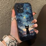 HONTINGA Samsung Galaxy A07 ile Uyumlu Kılıf Silikon Kenar Sert Arka Kamera Koruyucu Basitlik Anti Düşme Kamera Korumalı Kedi Desen Couple Telefon Kılıfı Kadın ve Erkek Için Uygundur K1-1358 - Siyah