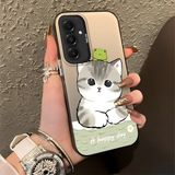 HONTINGA Samsung Galaxy A36 ile Uyumlu Kılıfı Silikon Kenar Sert Arka Düşüme Önleyici Basitlik Anti Düşme Kamera Korumali Kedi Desen Telefon Kılıfı Kadın ve Erkek Için Uygundur K1-0852 - 001-Renkli