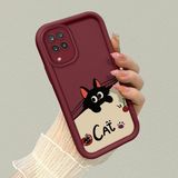 HONTINGA Samsung Galaxy M12 ile Uyumlu Kılıfı Düşüme Önleyici Basitlik Anti Düşme Kamera Korumali Kedi Bordo Desen Yumuşak Silikon Telefon Kılıfı Kadın ve Erkek Için Uygundur K2-7068 - Renkli