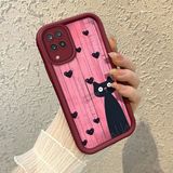 HONTINGA Samsung Galaxy M12 ile Uyumlu Kılıfı Düşüme Önleyici Basitlik Anti Düşme Kamera Korumali Şirin Kedi Desen Bordo Yumuşak Silikon Telefon Kılıfı K2-7183 - 001-Renkli