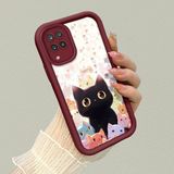 HONTINGA Samsung Galaxy M12 ile Uyumlu Kılıfı Düşüme Önleyici Basitlik Anti Düşme Kamera Korumali Şirin Kedi Desen Bordo Yumuşak Silikon Telefon Kılıfı K2-7183 - Renkli