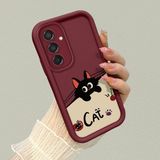 HONTINGA Samsung Galaxy M15 ile Uyumlu Kılıfı Düşüme Önleyici Basitlik Anti Düşme Kamera Korumali Kedi Bordo Desen Yumuşak Silikon Telefon Kılıfı Kadın ve Erkek Için Uygundur K2-7068 - Renkli