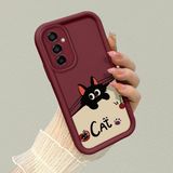 HONTINGA Samsung Galaxy M23 ile Uyumlu Kılıfı Düşüme Önleyici Basitlik Anti Düşme Kamera Korumali Kedi Bordo Desen Yumuşak Silikon Telefon Kılıfı Kadın ve Erkek Için Uygundur K2-7068 - Renkli
