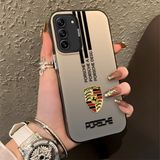 HONTINGA Samsung Galaxy S21 Fe ile Uyumlu Kılıfı Silikon Kenar Sert Arka Basitlik Anti Düşme Araba Logosu Desen Telefon Kılıfı K1-0607 - 001-Renkli