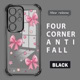 HONTINGA Samsung Galaxy S23 Ultra ile Uyumlu Kılıf Şeffaf Kılıfı Kamera Koruyucu Basitlik Anti Düşme Kamera Korumalı Papyon Desen Yumuşak Silikon Couple Telefon Kılıfı Kadın ve Erkek Için Uygundur K3-0289 - Siyah