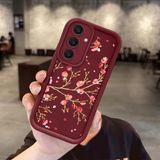 HONTINGA Samsung Galaxy S24 Plus ile Uyumlu Kılıfı Düşüme Önleyici Basitlik Anti Düşme Kamera Korumali Çiçek Bordo Desen Yumuşak Silikon Telefon Kılıfı Kadın ve Erkek Için Uygundur K2-7098 - 001-Renkli