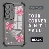 HONTINGA Samsung Galaxy S24 Ultra ile Uyumlu Kılıf Şeffaf Kılıfı Kamera Koruyucu Basitlik Anti Düşme Kamera Korumalı Papyon Desen Yumuşak Silikon Couple Telefon Kılıfı Kadın ve Erkek Için Uygundur K3-0289 - Siyah