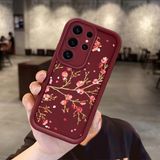 HONTINGA Samsung Galaxy S24 Ultra ile Uyumlu Kılıfı Düşüme Önleyici Basitlik Anti Düşme Kamera Korumali Çiçek Bordo Desen Yumuşak Silikon Telefon Kılıfı Kadın ve Erkek Için Uygundur K2-7098 - 001-Renkli