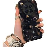 HONTINGA Tecno Camon 40 Premier 5g ile Uyumlu Kılıf Silikon Kenar Sert Arka Kamera Koruyucu Basitlik Anti Düşme Kamera Korumalı Ay ve Yıldız Desen Couple Telefon Kılıfı Kadın ve Erkek Için Uygundur K1-1380 - Siyah