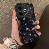 HONTINGA Tecno Pova 6 ile Uyumlu Kılıf Silikon Kenar Sert Arka Kamera Koruyucu Basitlik Anti Düşme Kamera Korumalı Ay ve Yıldız Desen Couple Telefon Kılıfı Kadın ve Erkek Için Uygundur K1-1380 - Siyah