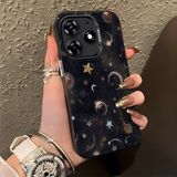 HONTINGA Tecno Spark 10 Pro 4g ile Uyumlu Kılıf Silikon Kenar Sert Arka Kamera Koruyucu Basitlik Anti Düşme Kamera Korumalı Ay ve Yıldız Desen Couple Telefon Kılıfı Kadın ve Erkek Için Uygundur K1-1380 - Siyah