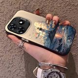 HONTINGA Tecno Spark 10 Pro 4g ile Uyumlu Kılıf Silikon Kenar Sert Arka Kamera Koruyucu Basitlik Anti Düşme Kamera Korumalı Kule Desen Couple Telefon Kılıfı Kadın ve Erkek Için Uygundur K1-1490 - Siyah