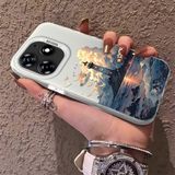 HONTINGA Tecno Spark 10 Pro ile Uyumlu Kılıf Silikon Kenar Sert Arka Kamera Koruyucu Basitlik Anti Düşme Kamera Korumalı Kule Desen Couple Telefon Kılıfı Kadın ve Erkek Için Uygundur K1-1490 - Beyaz