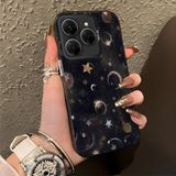 HONTINGA Tecno Spark 20 Pro 5g ile Uyumlu Kılıf Silikon Kenar Sert Arka Kamera Koruyucu Basitlik Anti Düşme Kamera Korumalı Ay ve Yıldız Desen Couple Telefon Kılıfı Kadın ve Erkek Için Uygundur K1-1380 - Siyah