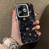 HONTINGA Tecno Spark 20C ile Uyumlu Kılıf Silikon Kenar Sert Arka Kamera Koruyucu Basitlik Anti Düşme Kamera Korumalı Ay ve Yıldız Desen Couple Telefon Kılıfı Kadın ve Erkek Için Uygundur K1-1380 - Beyaz