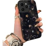 HONTINGA Tecno Spark 40 ile Uyumlu Kılıf Silikon Kenar Sert Arka Kamera Koruyucu Basitlik Anti Düşme Kamera Korumalı Ay ve Yıldız Desen Couple Telefon Kılıfı Kadın ve Erkek Için Uygundur K1-1380 - Siyah