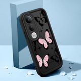 HONTINGA Vivo V50 Lite ile Uyumlu Kılıfı Düşüme Önleyici Basitlik Anti Düşme Kamera Korumali Şirin Kedi Kelebek Siyah Desen Yumuşak Silikon Telefon Kılıfı Kadın ve Erkek Için Uygundur K2-0411 - Renkli