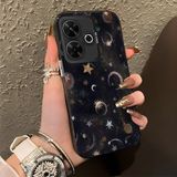 HONTINGA Xiaomi Redmi 13X ile Uyumlu Kılıf Silikon Kenar Sert Arka Kamera Koruyucu Basitlik Anti Düşme Kamera Korumalı Ay ve Yıldız Desen Couple Telefon Kılıfı Kadın ve Erkek Için Uygundur K1-1380 - Siyah
