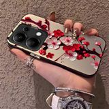 HONTINGA Xiaomi Redmi Note 13 Pro 4g ile Uyumlu Kılıf Silikon Kenar Sert Arka Kamera Koruyucu Basitlik Anti Düşme Kamera Korumalı Çiçekli Desen Couple Telefon Kılıfı Kadın ve Erkek Için Uygundur K1-1485 - Siyah