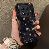 HONTINGA Xiaomi Redmi Note 14 Pro ile Uyumlu Kılıf Silikon Kenar Sert Arka Kamera Koruyucu Basitlik Anti Düşme Kamera Korumalı Ay ve Yıldız Desen Couple Telefon Kılıfı Kadın ve Erkek Için Uygundur K1-1380 - Siyah