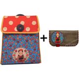 Hoodie Mouse Frida Mavi Figürlü Kapaklı Sırt Çantası Etnik Bohem Style Cüzdan Kombin Yesil - Siyah