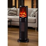 Hoogar German 2075 L Black Oben Seri Oled Şömineli Ekran Dijital Kule Tipi Seramik Fanlı Isıtıcı Siyah