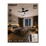 Hoogar German New Black Super Fan 60 CM Kalın Kanat Dim Ayarlı Tavan Vantilatörü RGB Led 18 Renk Sessiz Sinek Kovar