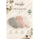 Hoogie %100 Pamuklu 3’lü Bebek Konç Çorap Seti - 6 - 12 Ay - Mint Yeşili - Toz Pembe - Ekru