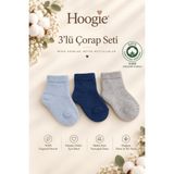 Hoogie %100 Pamuklu 3’lü Bebek Mavi Çorap Seti - 6 - 12 Ay