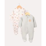 Hoogie 2'li %100 Organik Pamuk GOTS Sertifikalı Patikli Teddy Bebek Tulum - Ekru & Mint - 0 - 3 Ay - Mint - Ekru