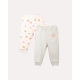 Hoogie 2'li Cepli Teddy Desenli %100 Organik Pamuk Bebek Pantolon - Ekru & Mint - 3 - 6 Ay - Mint - Ekru