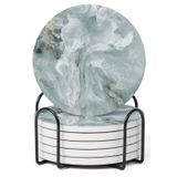 Hoomey 6'lı Set Soyut Mermer Bardak Altlığı, İçecekler için Emici Seramik Bardak Altlığı, Masa Koruması için Mantar Destekli Bardak Altlığı, Yeni Ev İçin Yeni Ev Hediyeleri