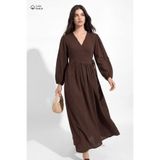 Hooopstore Kimono Kapama Uzun Müslin Çikolata Elbise