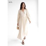 Hooopstore Kimono Kapama Uzun Müslin Ekru Elbise