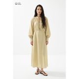 Hooopstore Pamuklu Rahat Kesim Uzun Soft Sarı Elbise