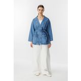 Hooopstore Sinna Örgü Mavi Denim Ceket