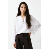 Hooopstore V Yaka Oversize Beyaz Bluz