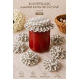Hophera 6'lı Pötikareli Lastikli Kavanoz Kapak Örtüsü ve Süsü 15X15 cm Reçel Turşu Konserve Kavanozu Örtüsü - Kum