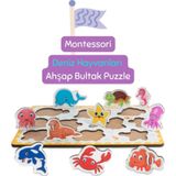 Hopiers Montessori Deniz Hayvanları Ahşap Bultak Puzzele Seti - Eğitici - Öğretici Ve Güvenli Çocuk Oyuncağı