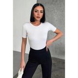 Hopinip Rahat ve Şık Kısa Kollu Bisiklet Yaka Likralı Viskon Penye Body Beyaz ( Lisinya ) - XL - Çok Renkli